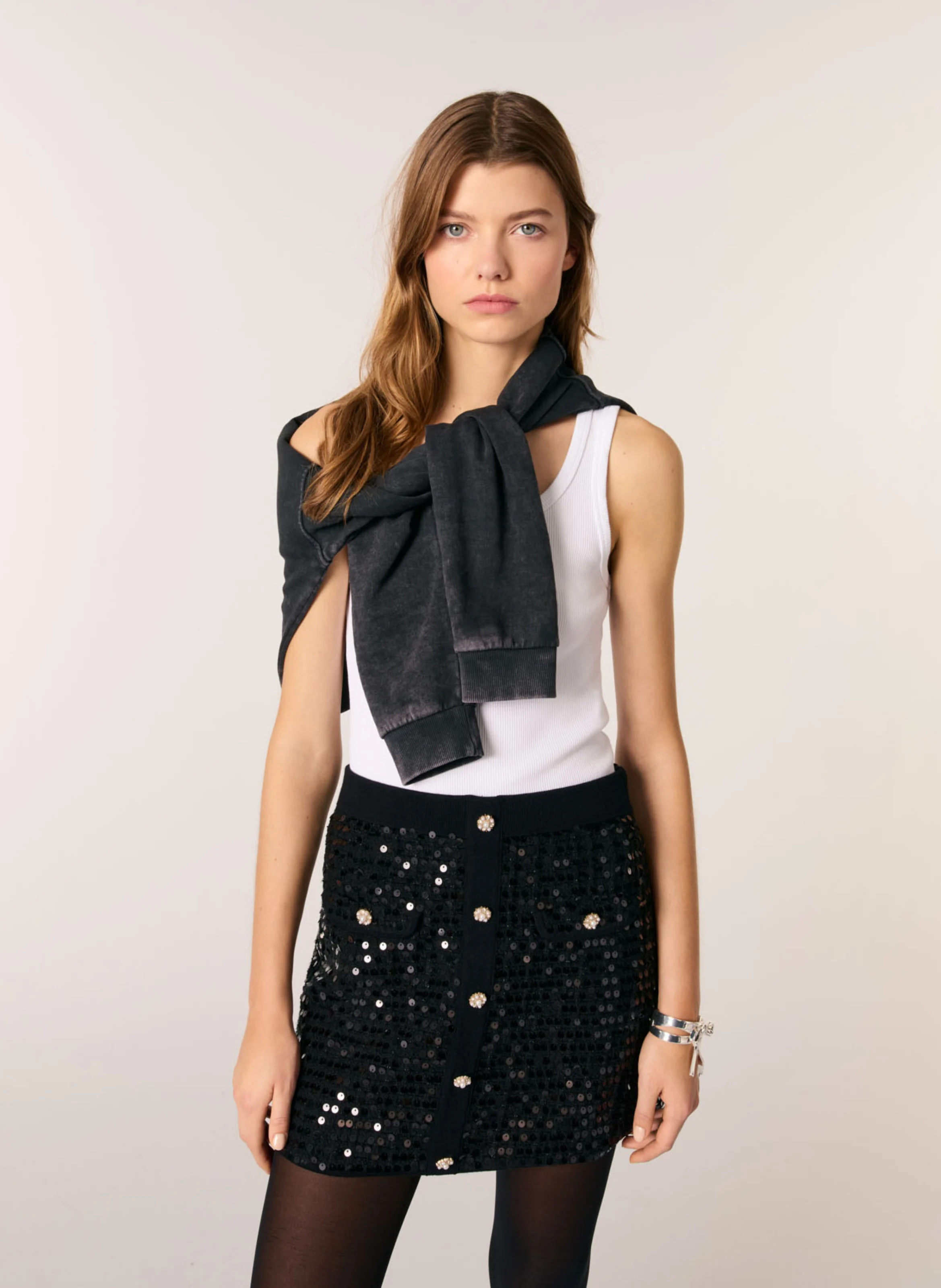 Jupe droite à sequins | Noir