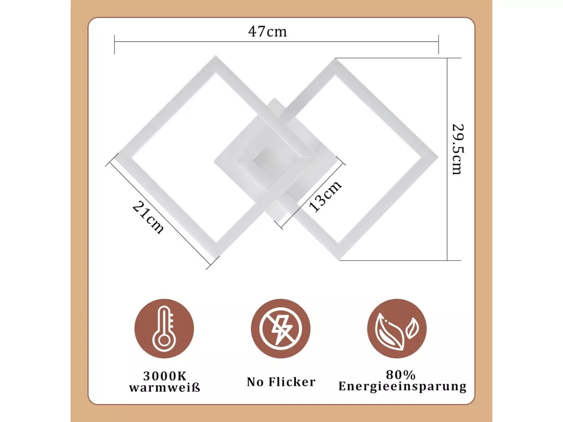 NETTLIFE Plafonnier LED 24W Noir Design Moderne Blanc Chaud Carré pour Salon Chambre Cuisine Couloir