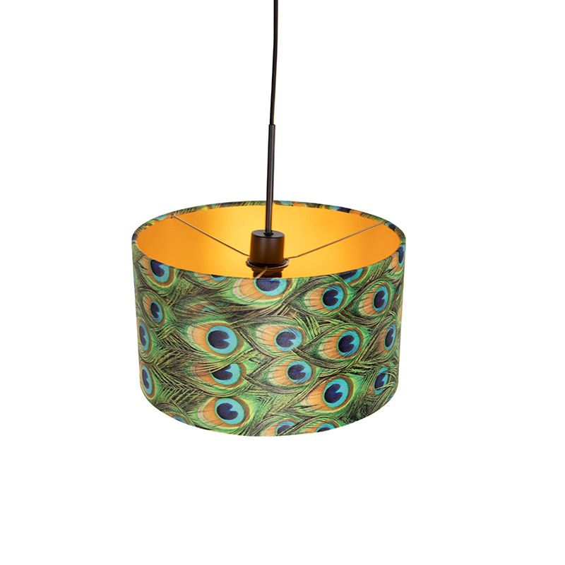 Hanglamp met velours kap pauw met goud 35 cm - Combi