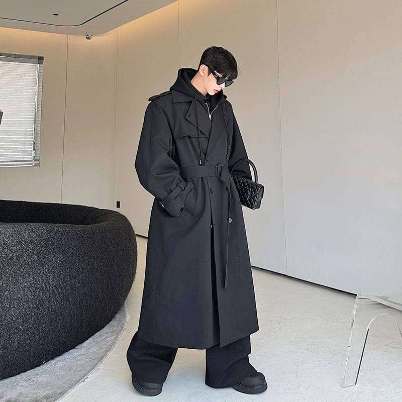 Adotuastic - Reverskraag Effen Lange Trenchcoat