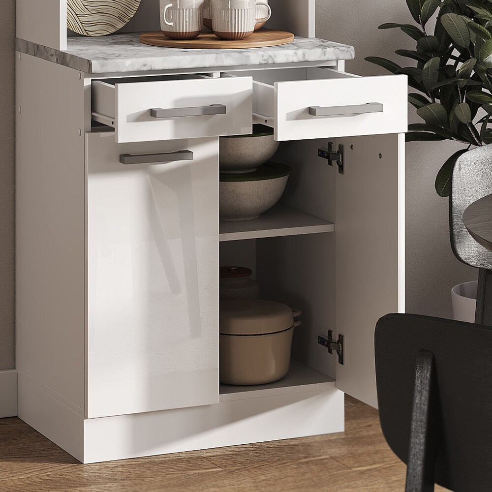 Vicco Buffetküche Küchenzeile Küchenblock R-Line Weiß Hochglanz modern 60 cm Arbeitsplatte Küchenschränke Küchenmöbel