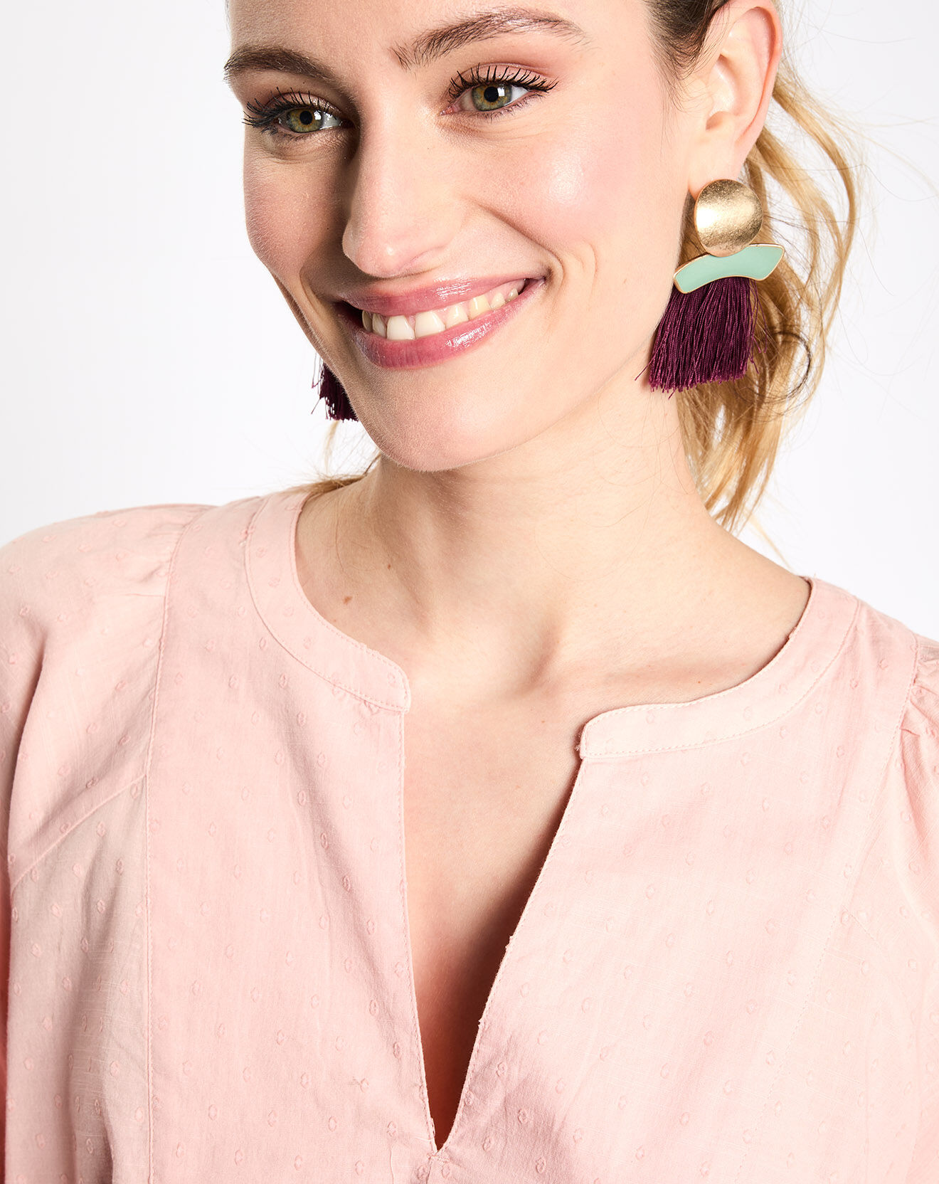 Esprit Blouse plumetis manches courtes rose clair