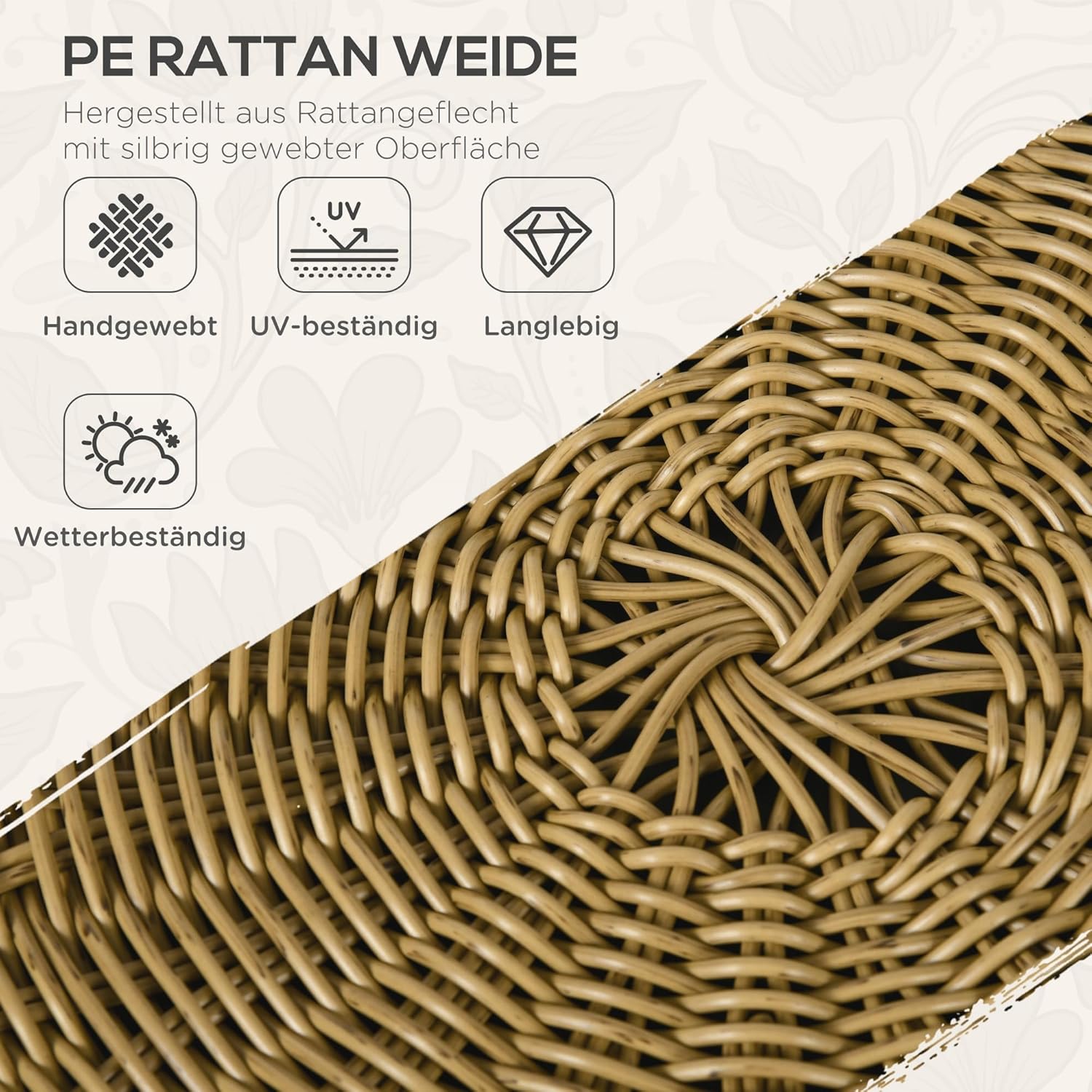 Outsunny 5 TLG. Rattan Gartenmöbel-Set, Sitzgruppe mit Kissen, Gartengarnitur mit 2 Couchtischen, 2 Sesseln, 1 Doppelsofa, Sitzgarnitur für Garten, Terrasse, Stahl, Beige