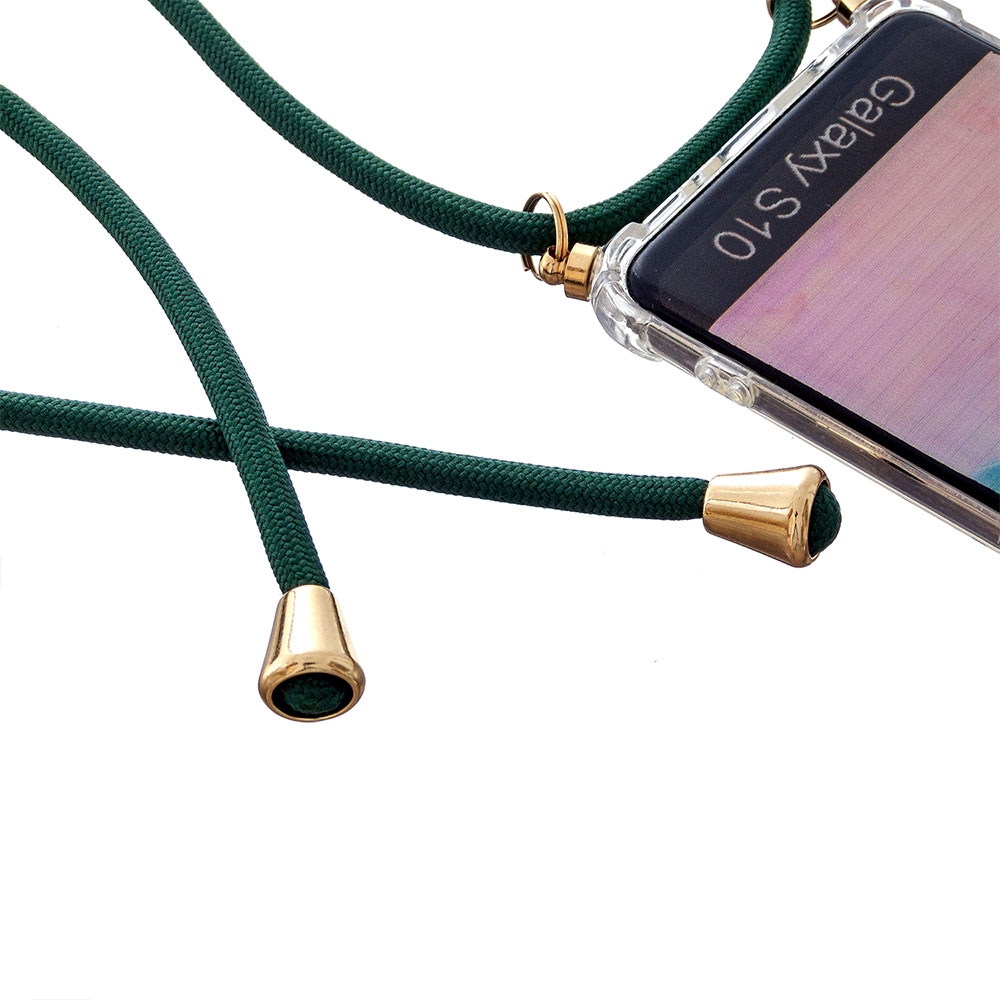 Samsung Galaxy S10 Necklace Gummi Hülle Air Cushion Fallschutz   Handykette (150cm) - Grün / Gold