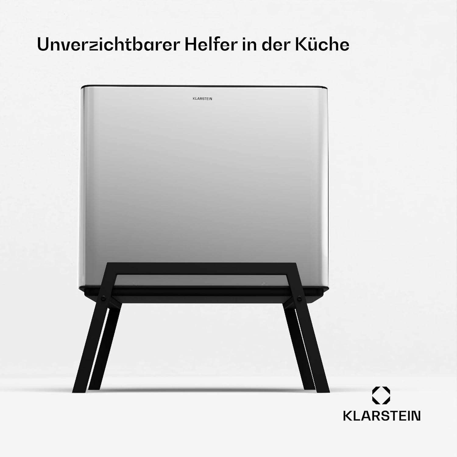 Klarstein Yuma Mülleimer – 40-Liter-Abfalleimer für die Küche mit 3 Fächern und Aktivkohlefilter, Edelstahlgehäuse, abnehmbarer Kompostbehälter, Öffnung auf Knopfdruck, geruchslos, Mülltrennsystem