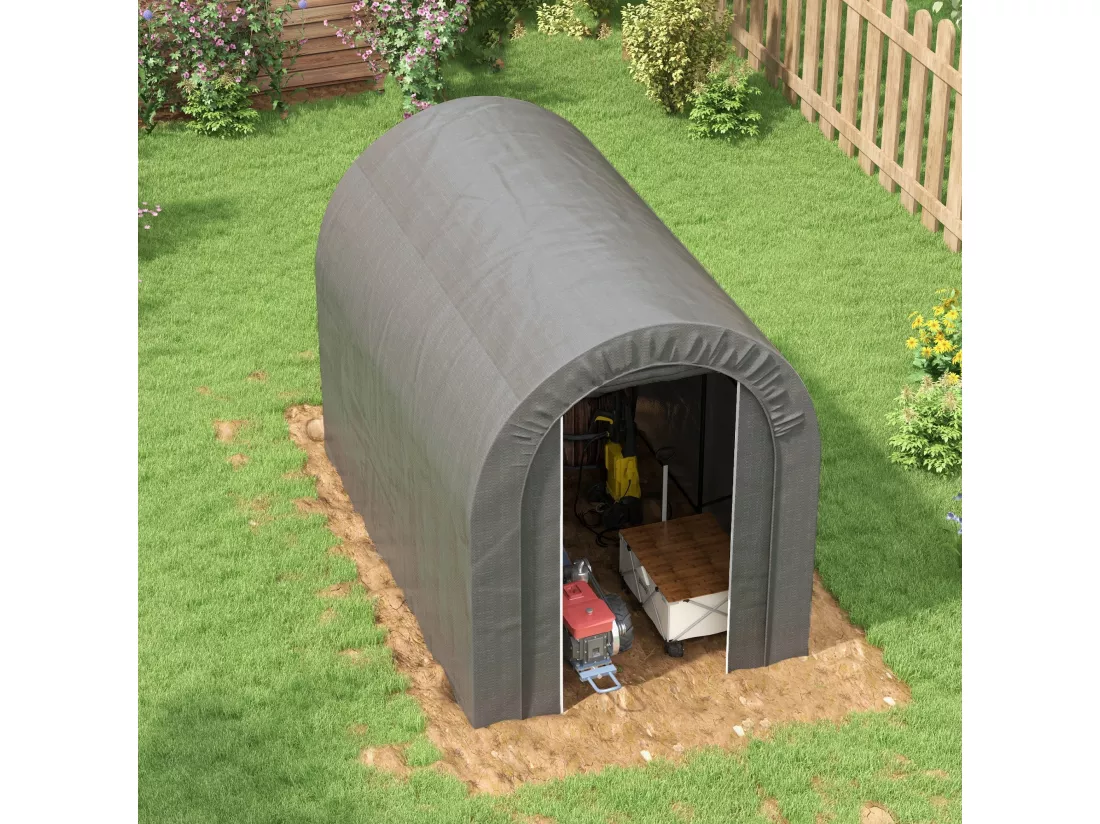 Abri de jardin rangement extérieur dim. 239L x 159l x 190H cm - porte zippée - acier galvanisé PE gris