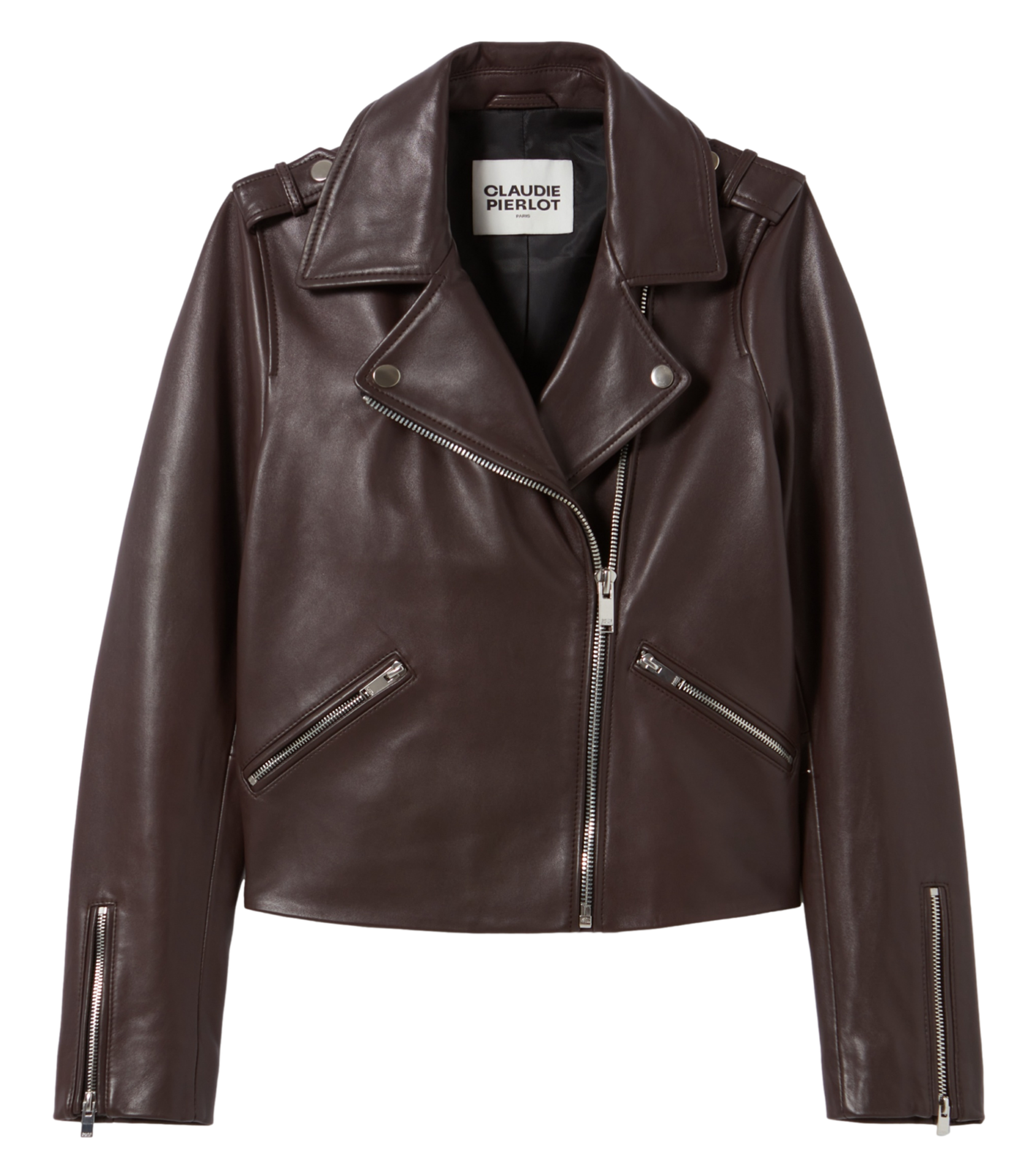 Veste en cuir ajustée | Marron