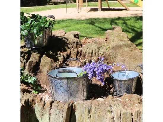 Set3 paniers jardinière jardin extérieur pot fleur métal gris 15-19-23cm