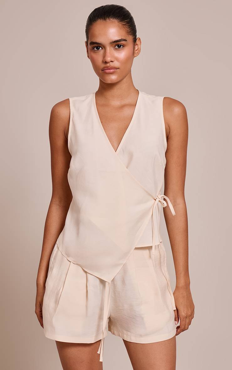 Crème Short Plissé En Tissu Tissé