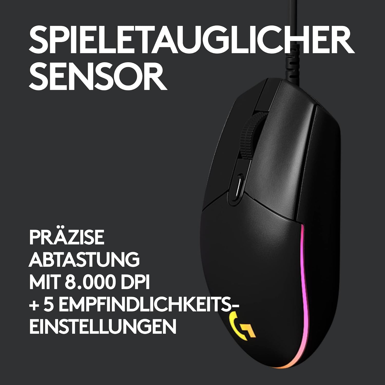 G203 LIGHTSYNC Kabelgebundene Gaming Maus mit RGB Beleuchtung (910-005796) - Schwarz