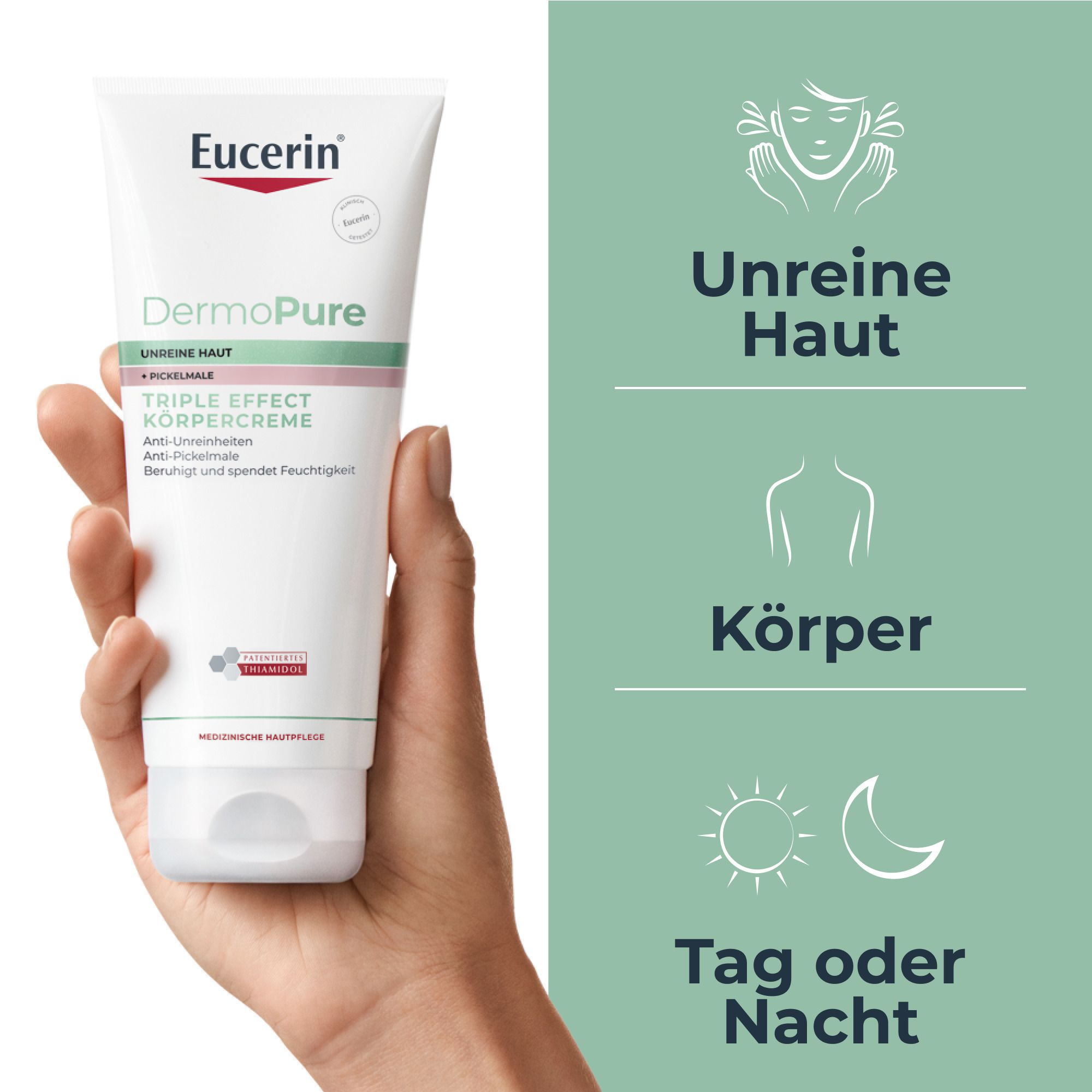 Eucerin® DermoPure Triple Effect Körpercreme – beruhigende Hautcreme zur Akne Behandlung – reduziert Pickelmale am Körper