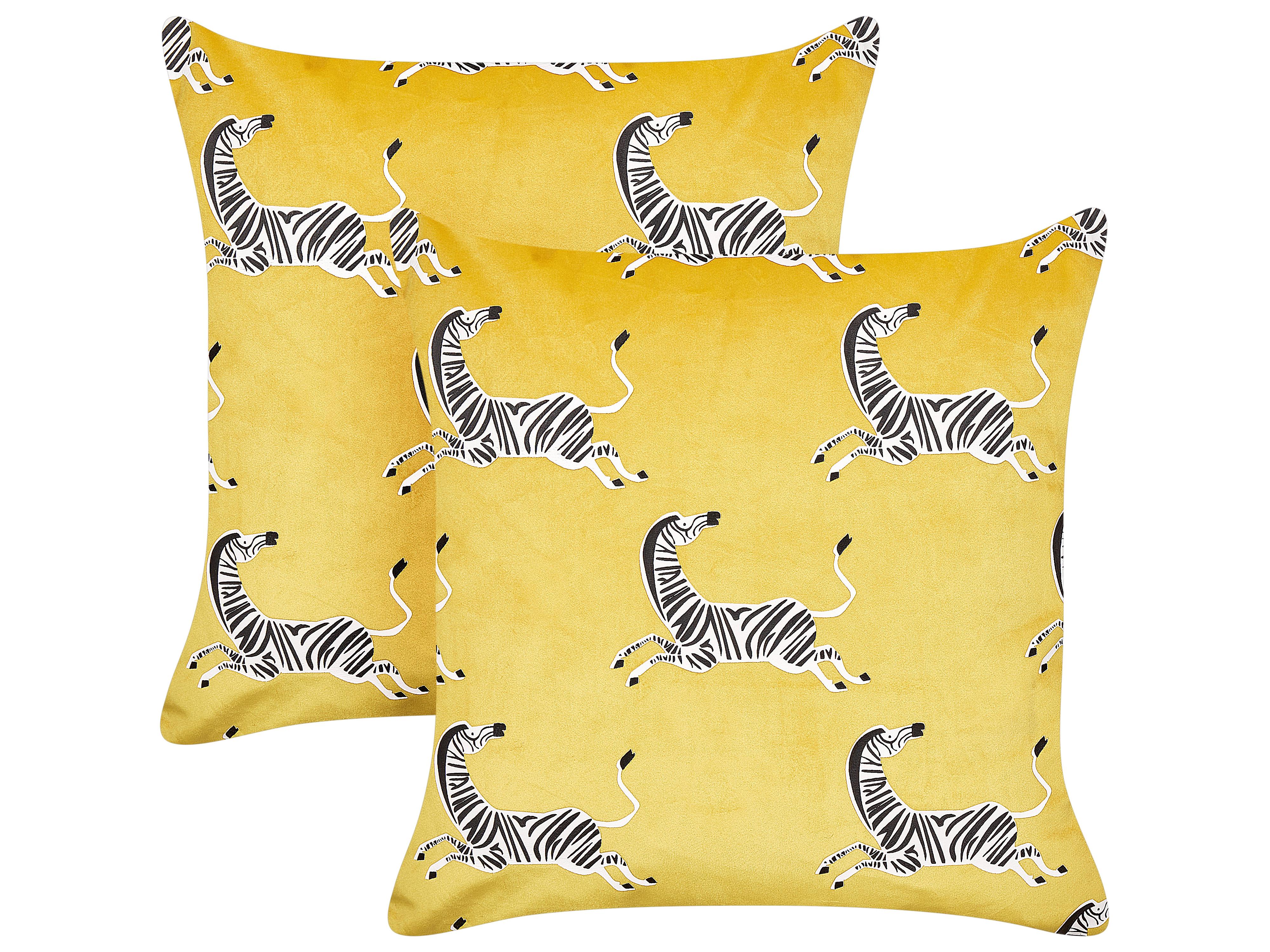 Set van 2 sierkussens ACONITUM Fluweel 45 x 45 cm Geel dierenprint