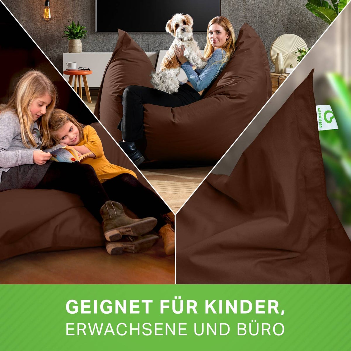 Green Bean Indoor Zitzak XXL 140x180cm 380 Liter Kinderen & Volwassenen Zitzak EPS Kralenvulling Reuze Zitzak Groot Ligbedkussen Zitkussen - Mocha Bruin