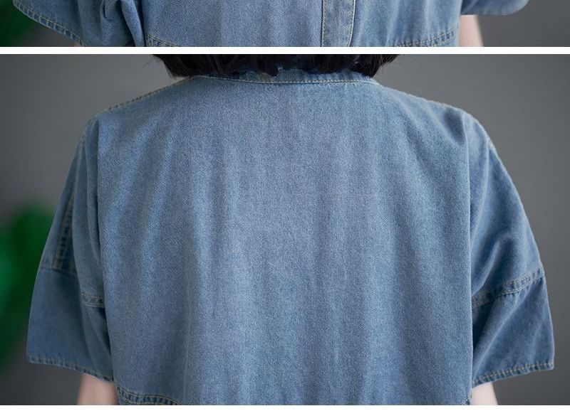 INEN - Maxi-jurk met korte mouwen en V-hals van gewassen denim