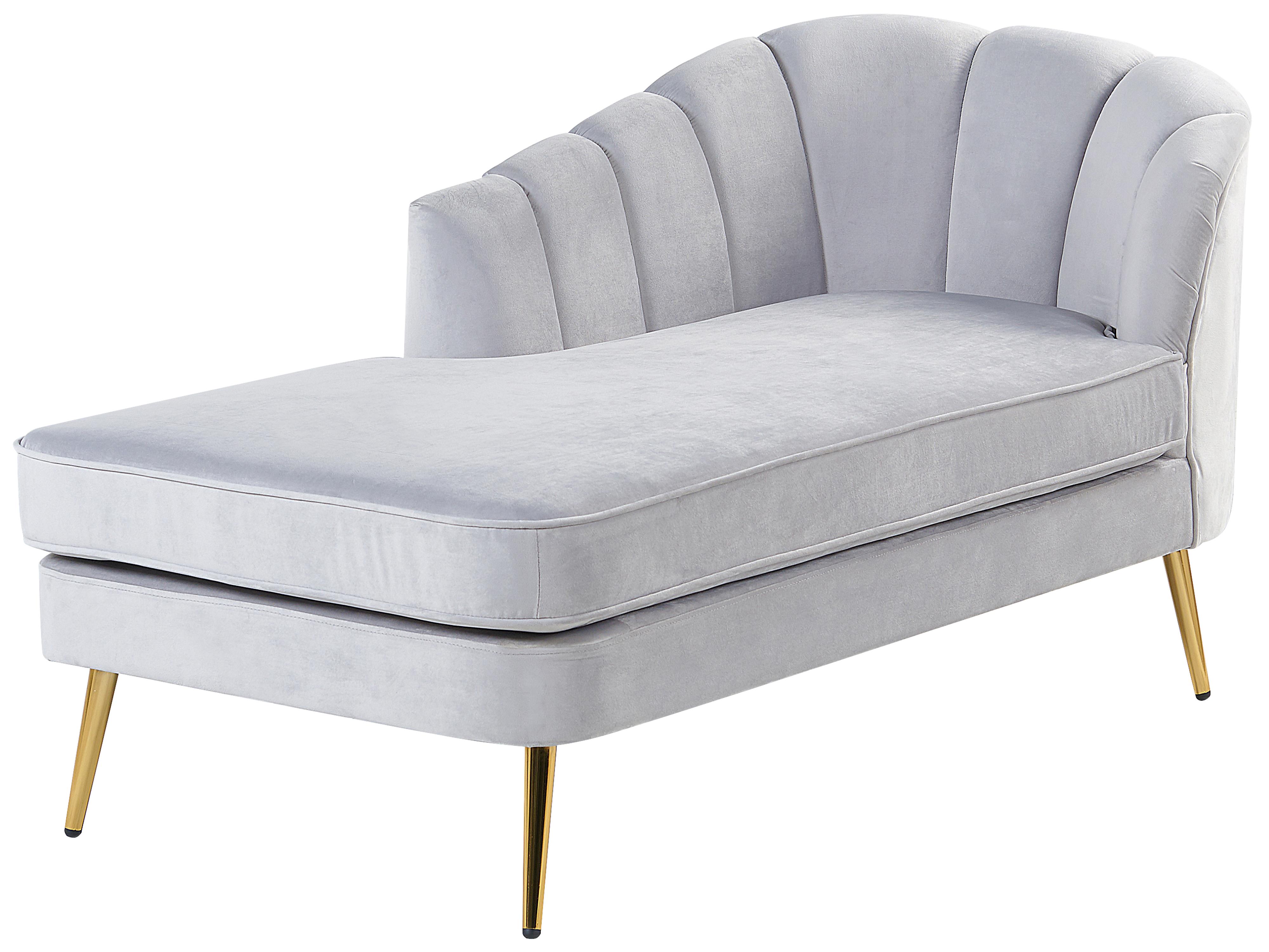 Rechtszijdige chaise longue ALLIER Fluweel Lichtgrijs
