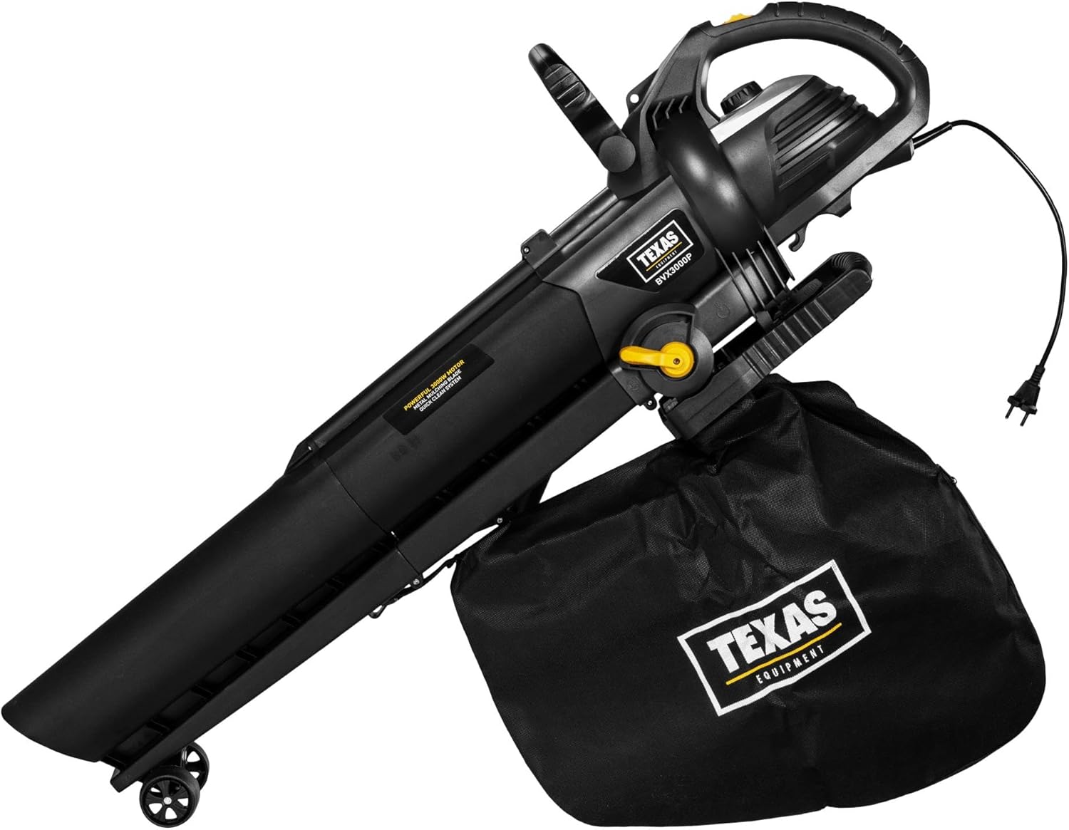 TEXAS BVX 3000P Laubsauger (Laubbläser, 3000 Watt Leistung, Integrierte Mulchfunktion, 30 Liter Fangsack)