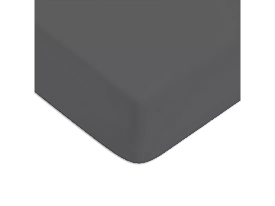 Drap housse en coton 57 fils uni bonnet 25cm zinc 90x190cm