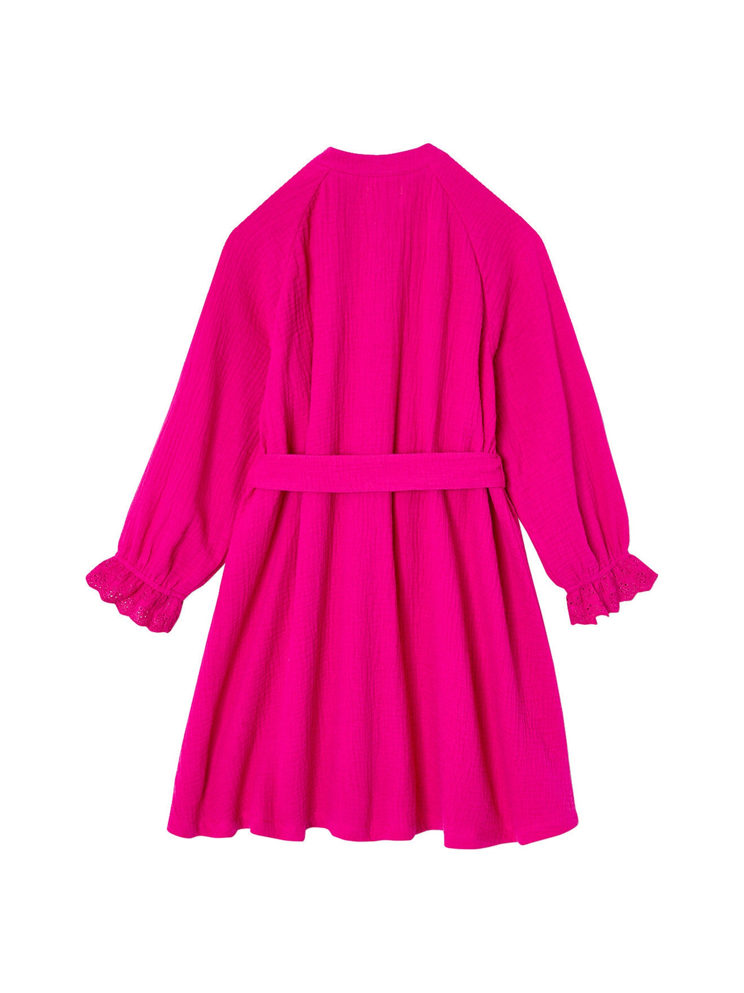 Vertbaudet Mädchen Kleid aus Musselin mit Lochstickerei fuchsia