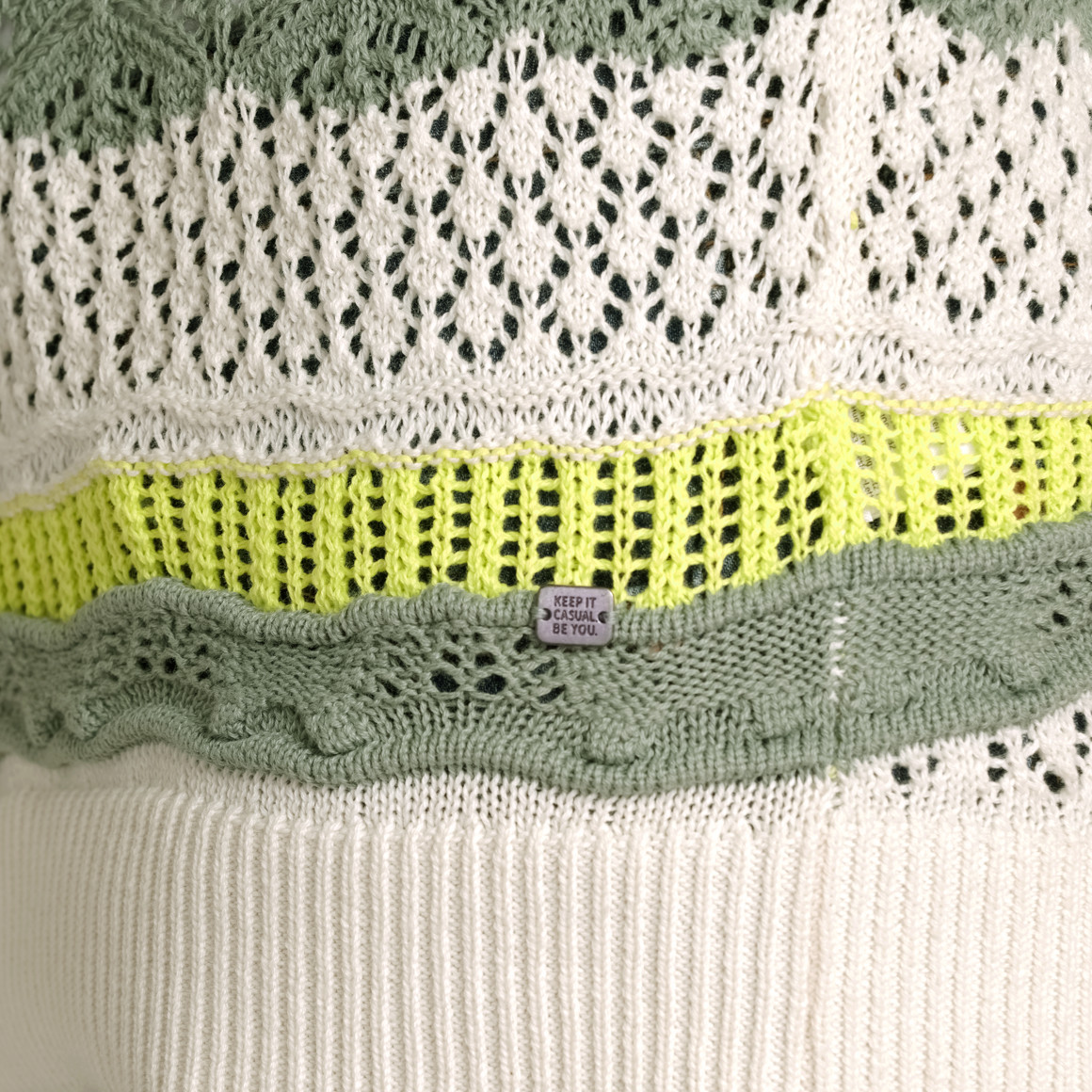 Gina Benotti Damen Strickpullover mit 3/4-Arm limette / salbei / beige