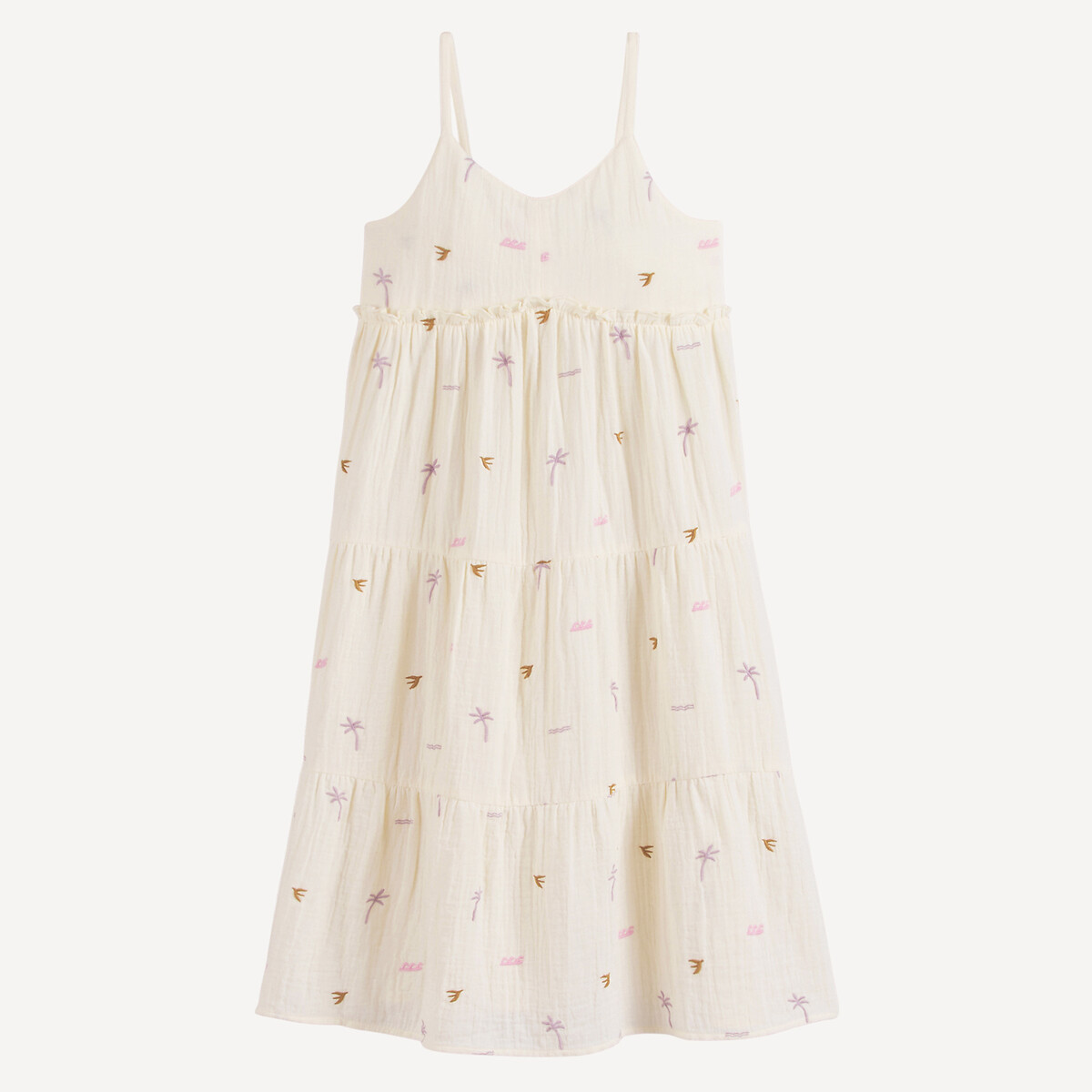 COLEÇÃO LA REDOUTE<br>Vestido de algodão com alças finas e babados
