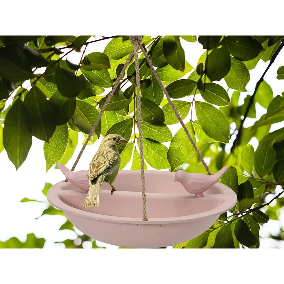 Decoris Vogelbad - bamboe hout - lichtroze - drinkschaal - 27 cm