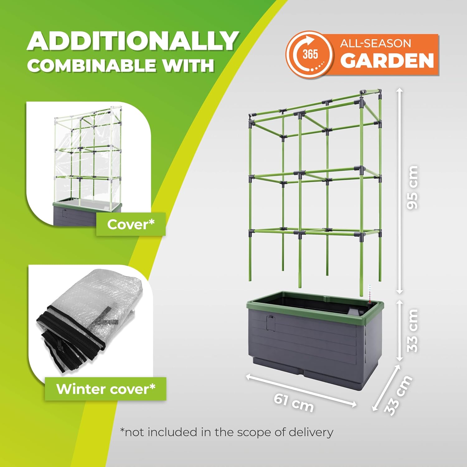 Bio Green Pflanzkübel CITYJUNGLE | Hochbeet für Balkon und Terrasse | Wasserspeicher und Rankhilfe integriert | Blumenkasten für Gemüse und Kräuter | 62 x 33 x 128 cm