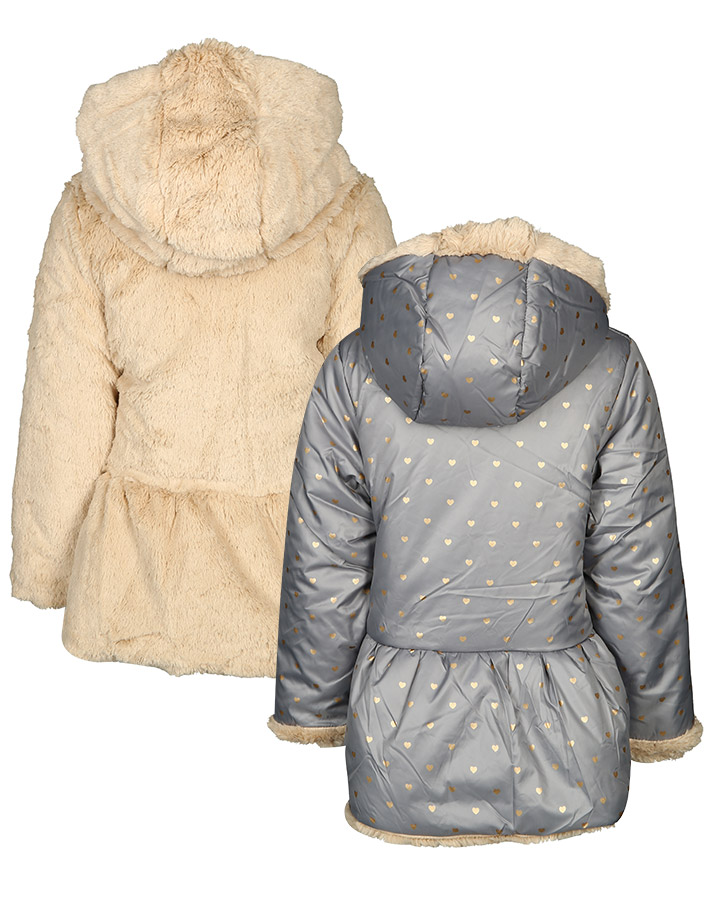Wende-Jacke LOVE mit Plüsch in grau/beige