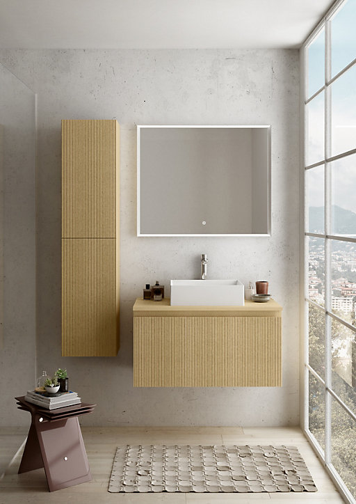 Plan de toilette pour vasque à poser effet chêne 90 cm Pura