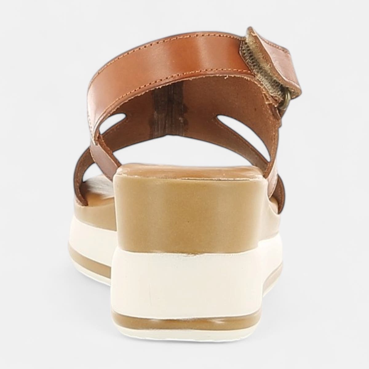 Nu-pieds à talon compensé Femme en cuir cognac