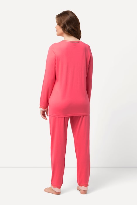 Pyjama, Spitze, Rundhals, Langarm