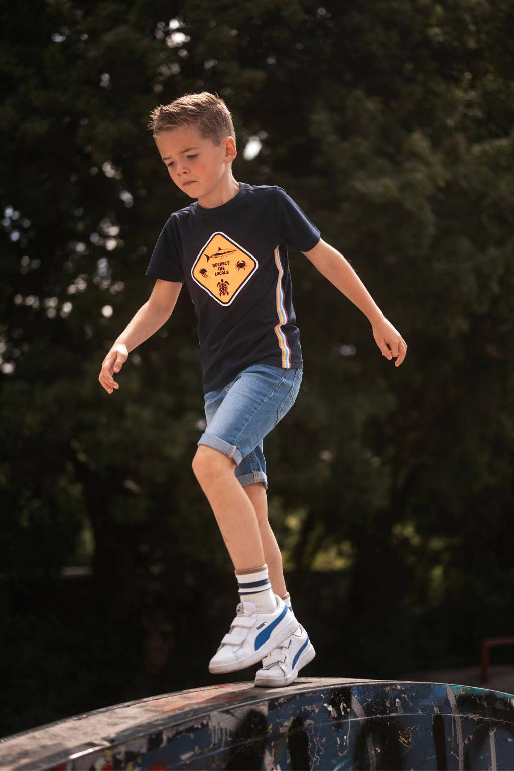 TYGO & vito T-shirt Wessel met printopdruk donkerblauw/oranje