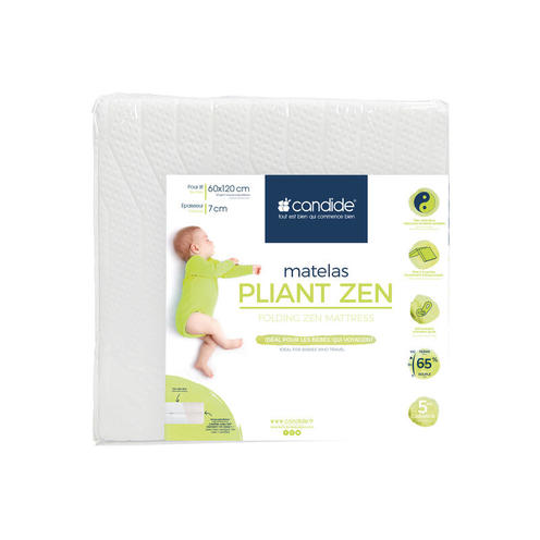 Matelas Pliant 2 parties Zen déhoussable 60x120x7 cm - CANDIDE