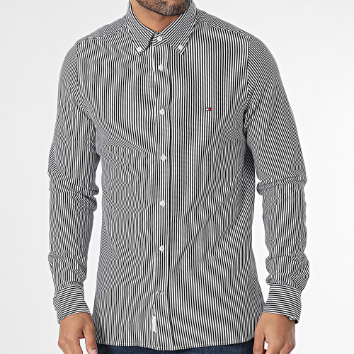 Chemise Manches Longues A Rayures 1985 0678 Blanc Bleu Marine
