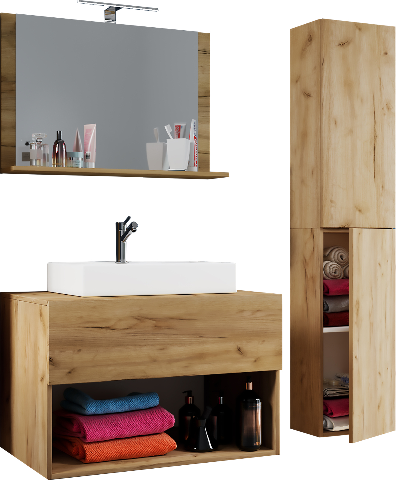 4-teiliges Badmöbel-Set LENDAS II - Honig-Eiche - 113 cm