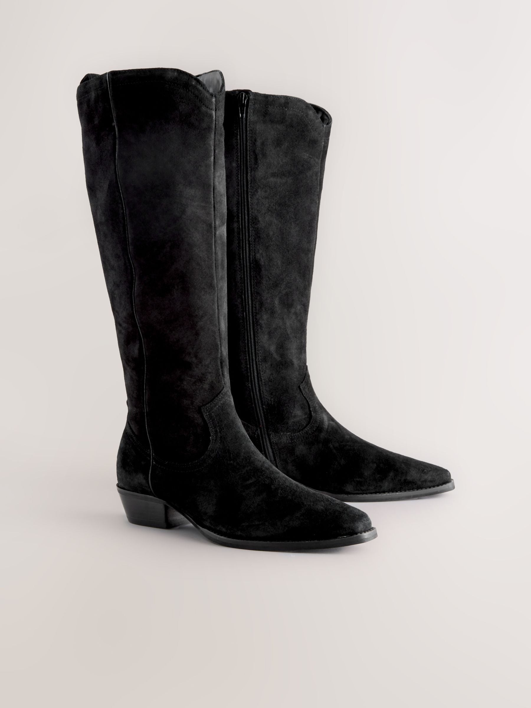 Zwarte suède- en leermix - Forever Comfort® kniehoge contrast western Boots