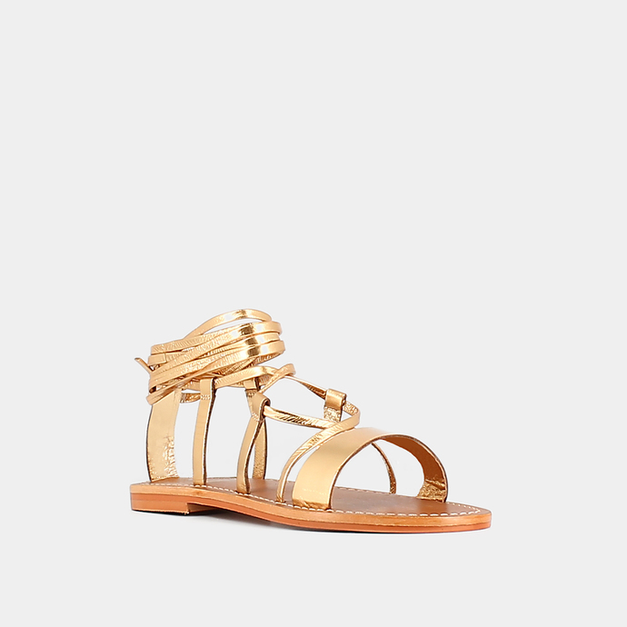 Sandales à brides torsadées  en cuir métallisé or