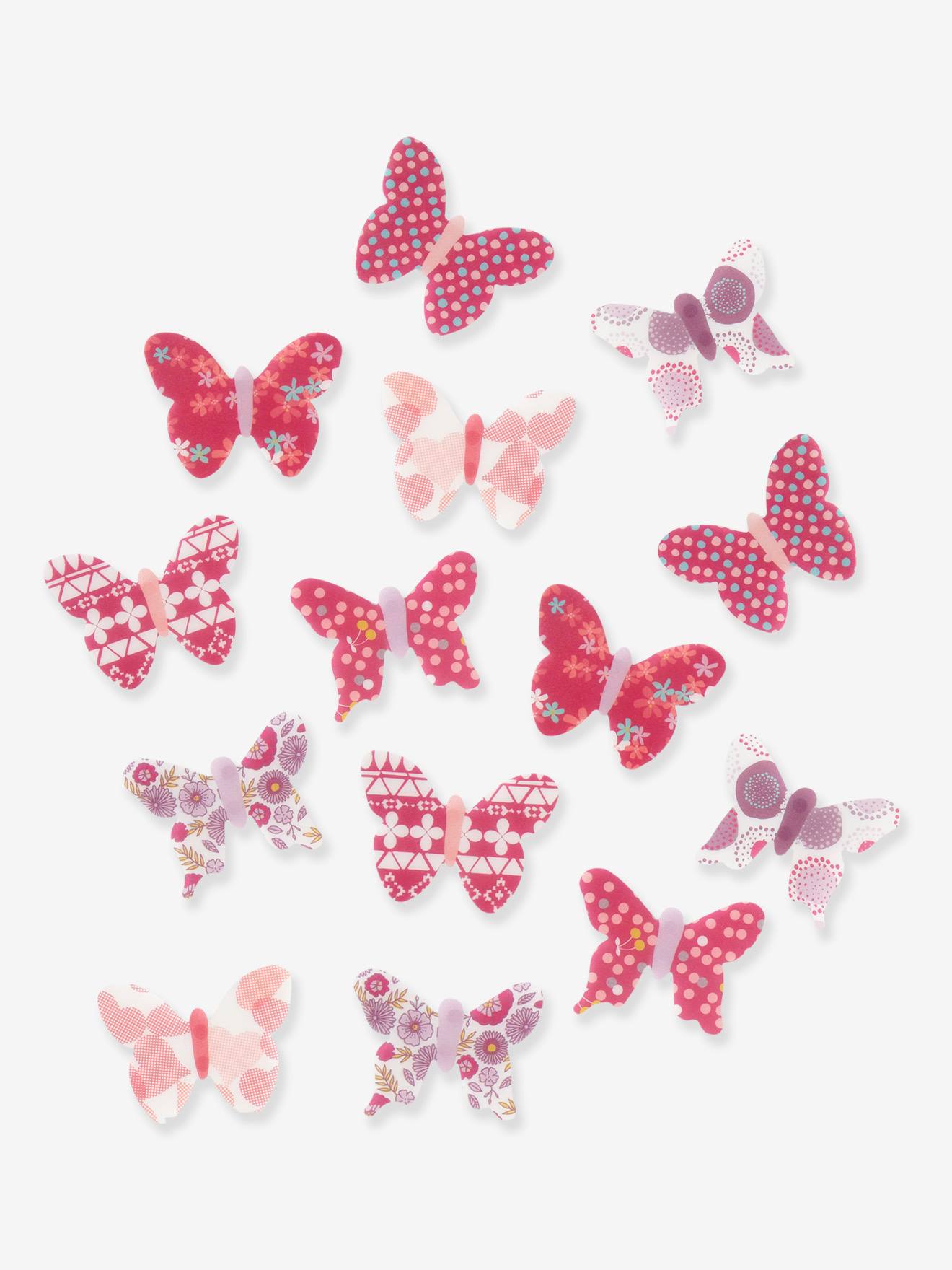 Conjunto de 14 borboletas decorativas para meninas, estampa rosa claro.