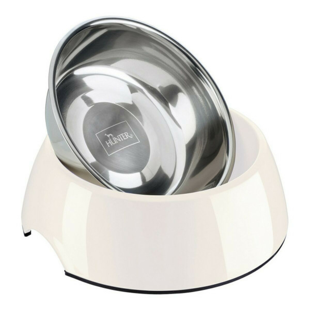 Mangeoire pour chiens acier inoxydable mélamine blanc (14,5 x 14,5 x 7 cm)