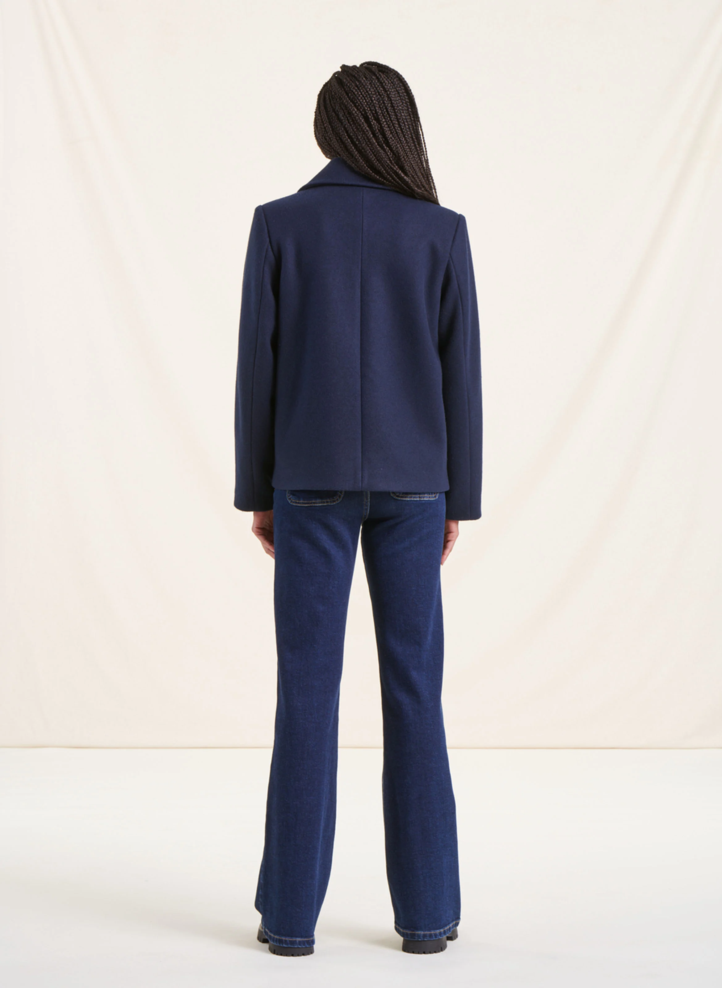 Manteau droit à col tailleur | Bleu