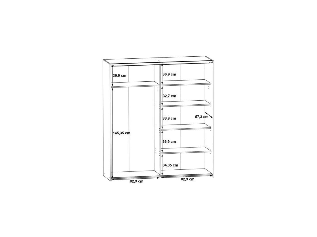 Armoire 2 portes coulissantes 5 tablettes décor chêne miroir - JEIK
