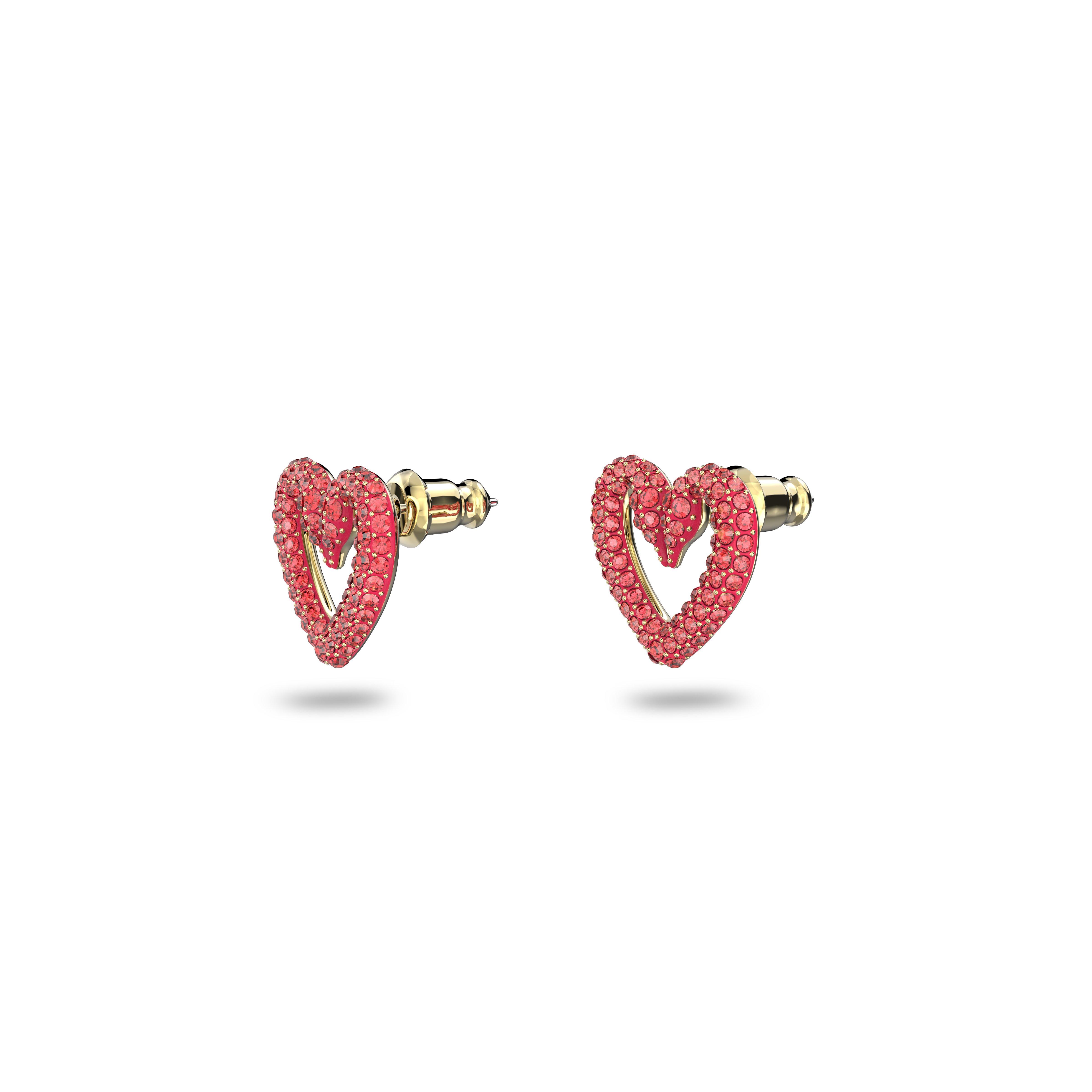 Swarovski Sublima stud earrings, Heart, Small, Red, Gold tone plated