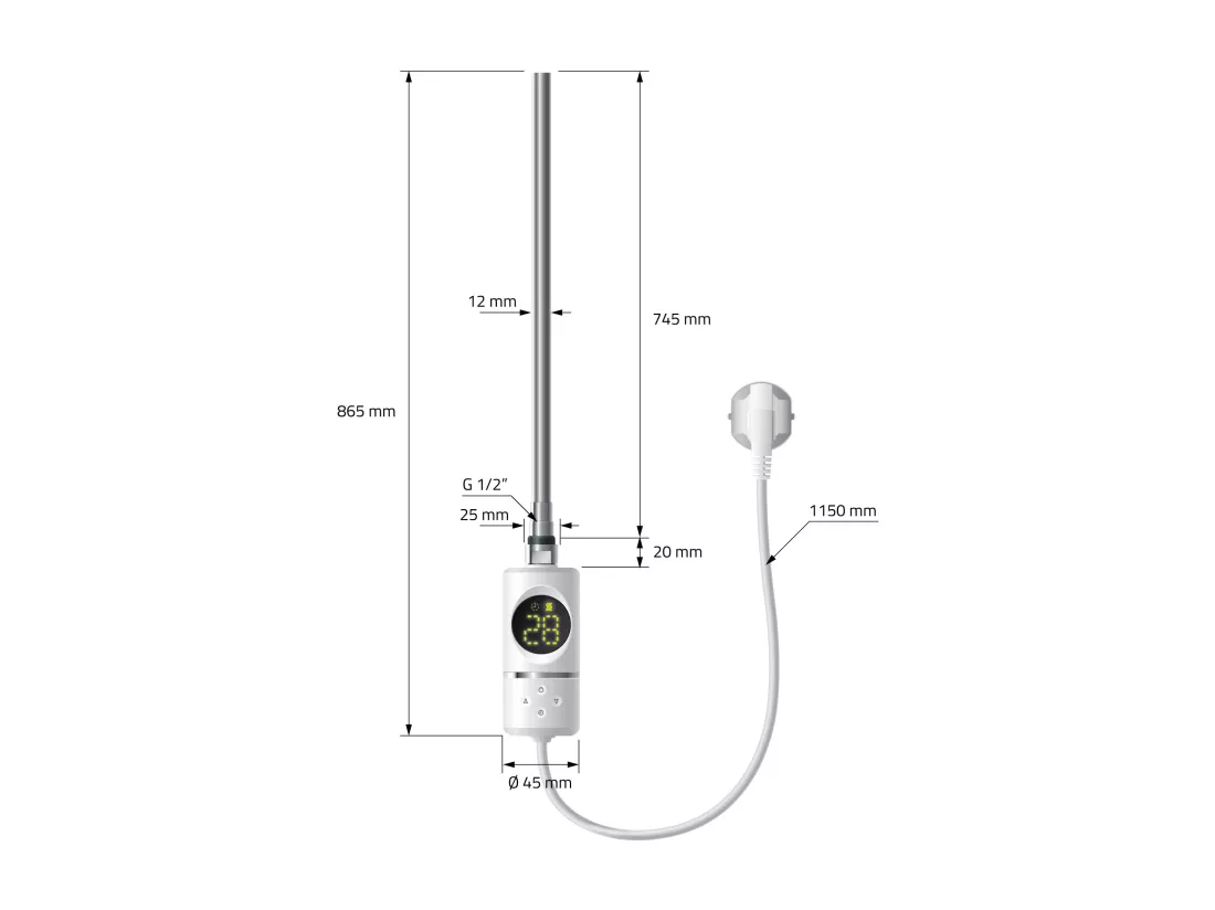 LuxeBath Radiateur Électrique de Salle de Bain Sahara 400x1200 mm Blanc Raccord Latéral Droit Elément Chauffant 1200W