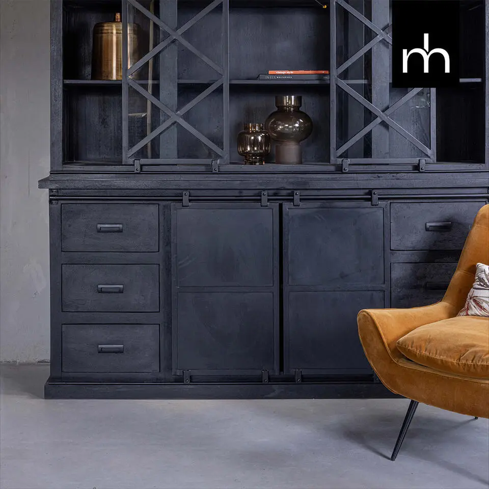 Mangohoutonline - Buffetkast Denver Black 200x220cm Rechthoekig - Zwart - Mahom