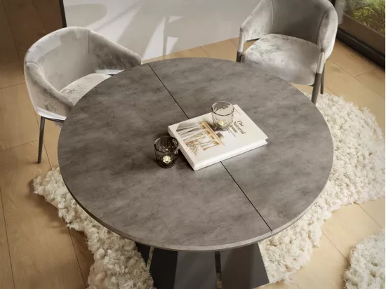 Table à Manger Ronde Extensible Avec Piètement Métallique Noir - Table Industrielle Moderne Pour Salle à Manger Ou Cuisine - 100 Cm à 180 Cm - Fabriqué En Ue - Grey
