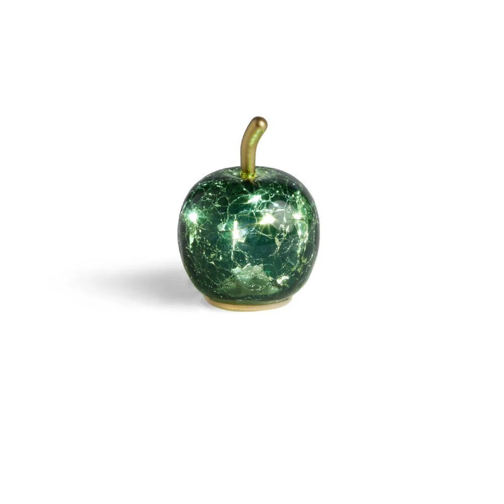 Décoration LED en verre pomme verte effet craquelé Ø7xH8cm