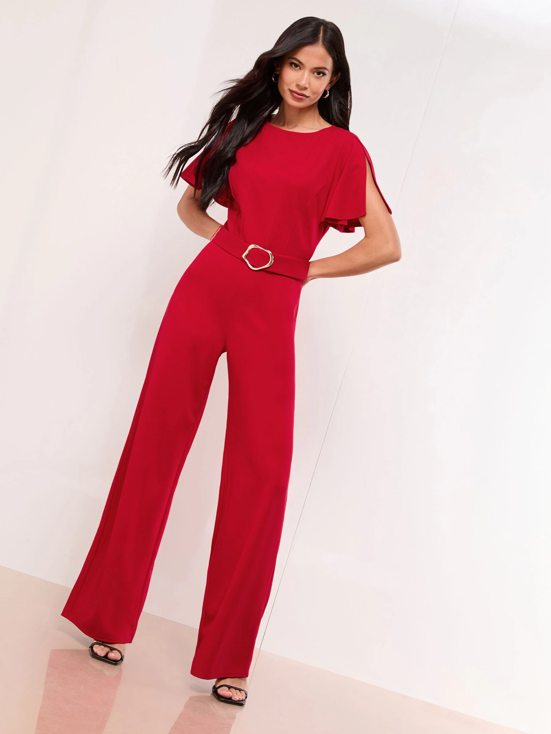 Rood - Lipsy Hardware Belted Short Sleeve Jumpsuit