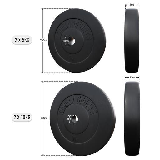 Conjunto de Discos de Peso Esportivos Plastic Gorilla - 2 de 5kg e 2 de 10kg