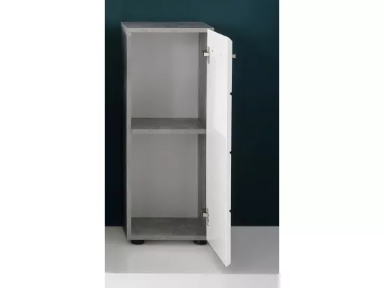 Meuble de salle de bain. - Meuble bas de salle de bain en mélaminé blanc brillant et gris. L-H-P :32-82-28cm