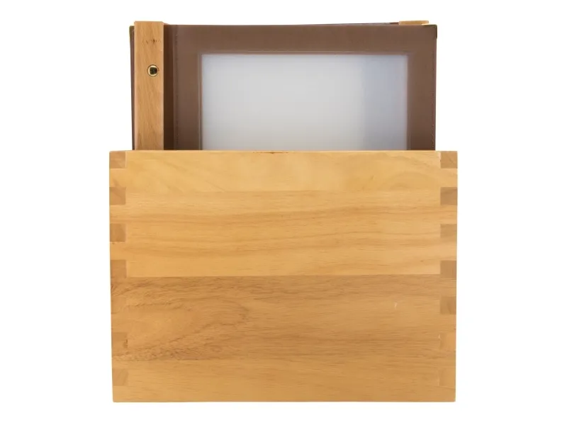 Securit® A4 WOOD opbevaringsboks med 20 menuomslag i brunt