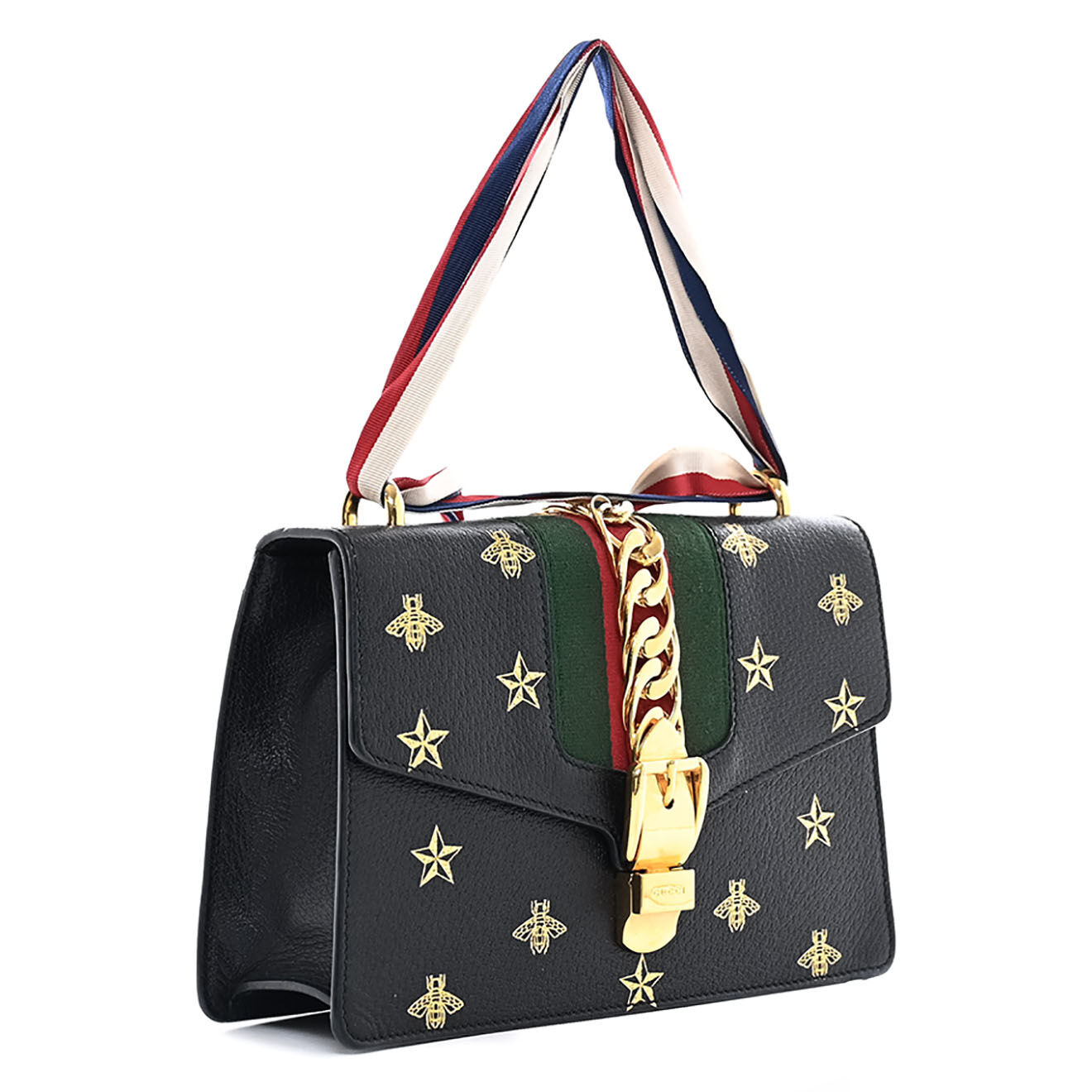 Gucci Sac bandoulière Sylvie Edition limitée en Cuir à Motifs noir - Très bon état - L.26 cm